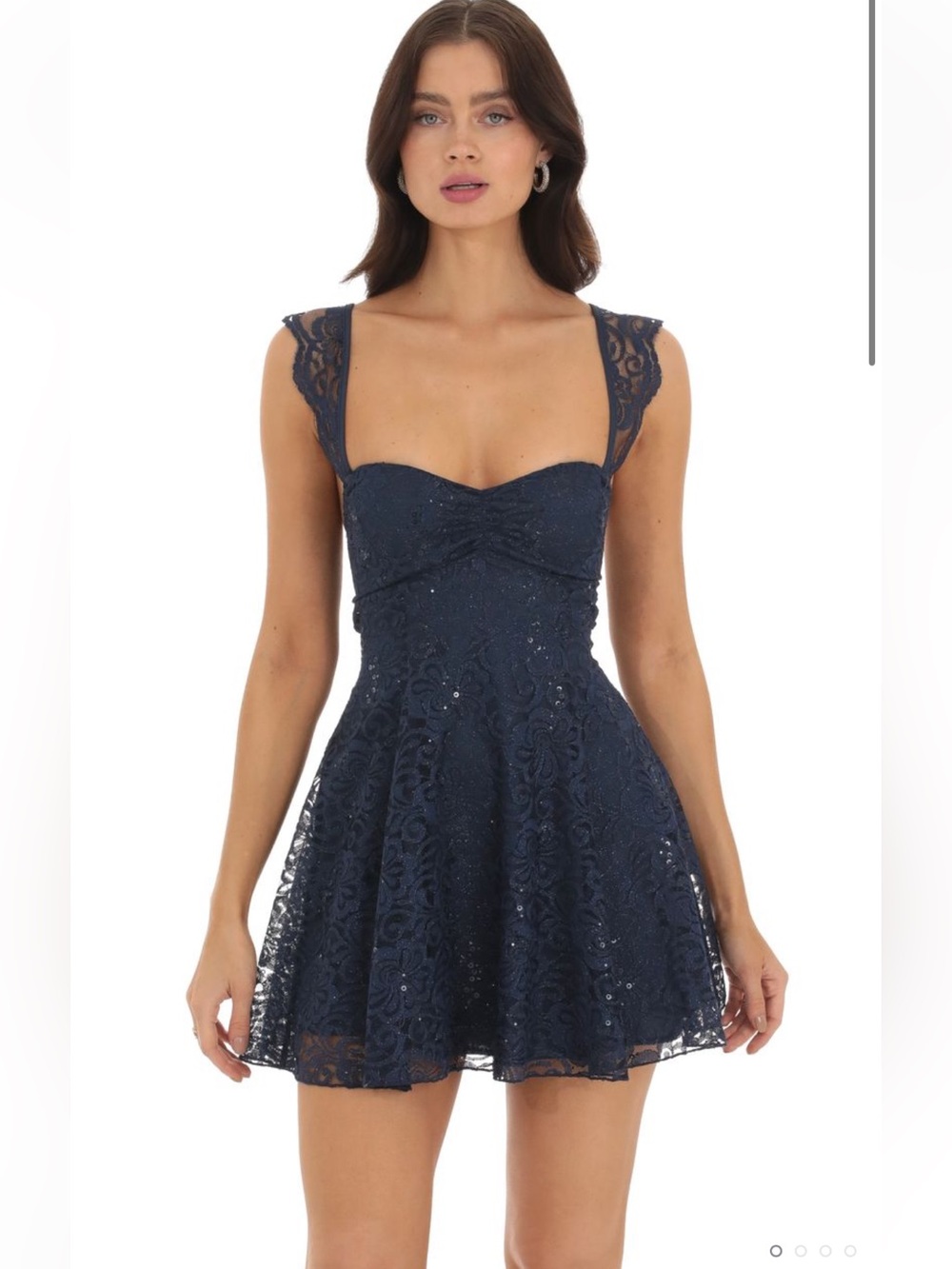 Lucy in the Sky Navy Lace Sequin Fit & Flare Mini Dress